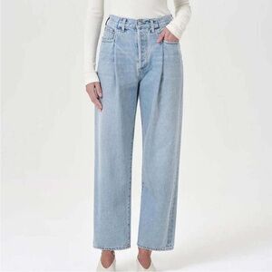 NWT Agolde Jeans Folded Waistband Wide Leg Sideline 29 Blue Denim Light Wash